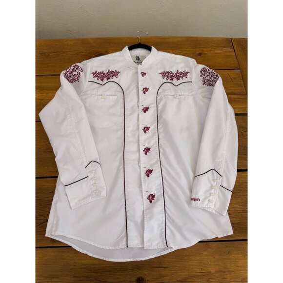Mens Rangers Original White Western Shirt W/ Red Embroidery Size L - Picture 1 of 8
